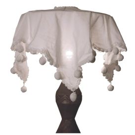 Abat jour en coton blanc avec pompons
