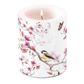 Petite bougie non parfumée - Mésange sur arbre en fleur