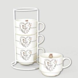 Set de 4 tasses Expresso 90 ml sur colonne - Chouette CALLY