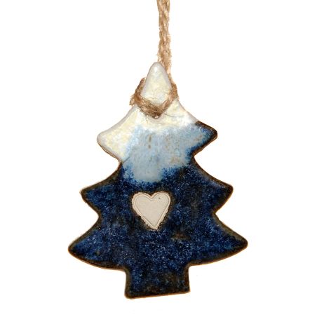 Suspension céramique petit sapin bleu 