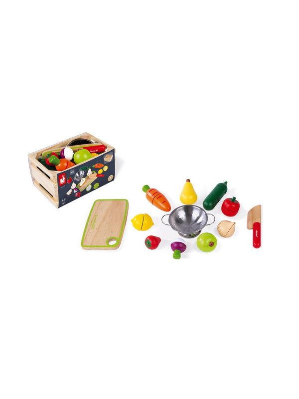 Cagette de fruits et légumes à découper en bois avec accessoires