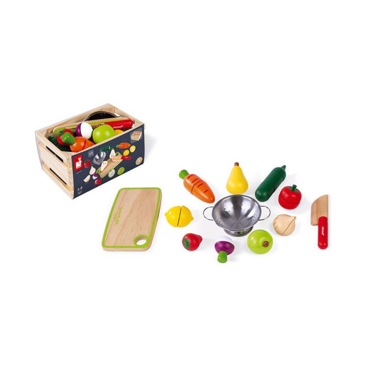 Cagette de fruits et légumes à découper en bois avec accessoires