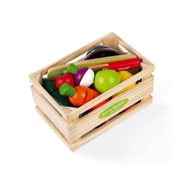 Cagette de fruits et légumes à découper en bois avec accessoires