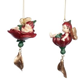 Suspension bébé fée dans fleurs rouge - 2 modèles différents