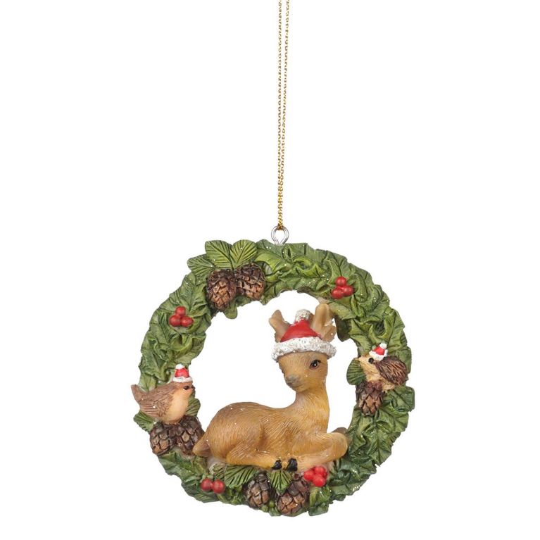 Suspension couronne de noël avec faon
