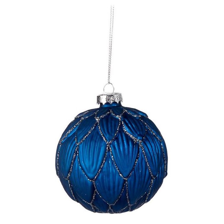Boule de noël "pétales de fleurs" bleu - Ronde