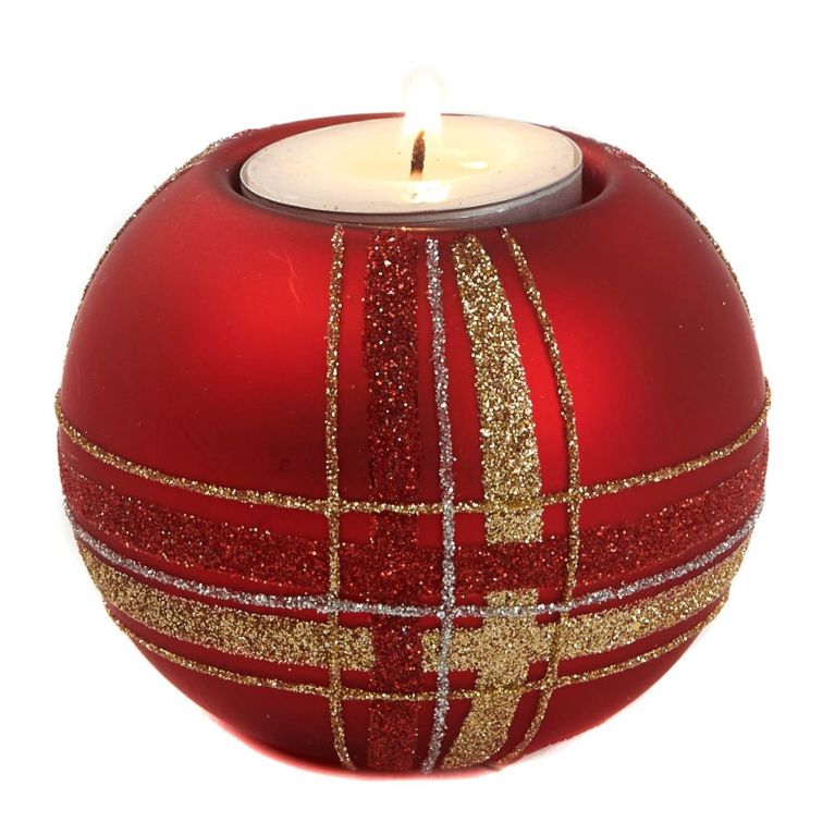 Bougeoir rouge rayé rouge or et argenté pailleté