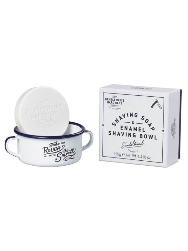 Bol à savon en émail et savon pour rasage