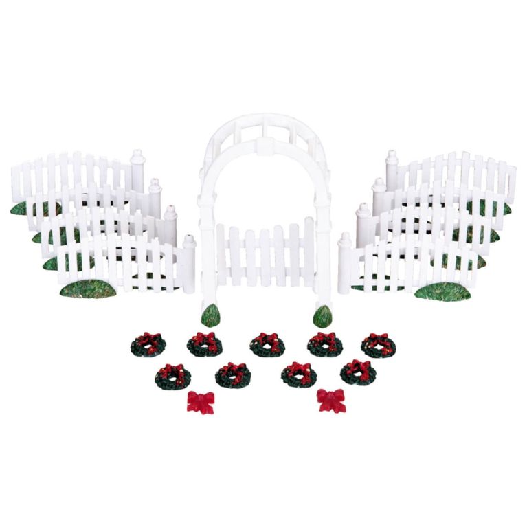 Tonnelle et clôtures en plastique blanc, avec couronne de noël