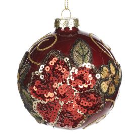 Boule de noël avec fleurs en broderie et paillettes sequins Ø 8 cm