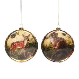Boule de noël plate Ø 10 cm - Faon ou Écureuil