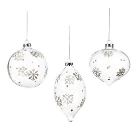 Boule de noël transparente avec flocons enneigés Ø 10 cm - 3 Formes différentes
