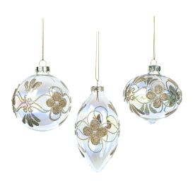 Boule de noël transparente avec fleurs dorées Ø 8 cm - 3 Formes différentes