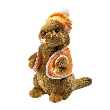 Peluche marmotte  gilet abricot