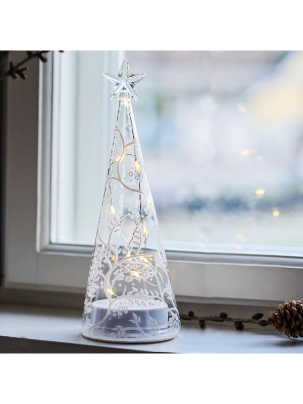 Sapin en verre avec et guirlande led pour l'illuminer.
