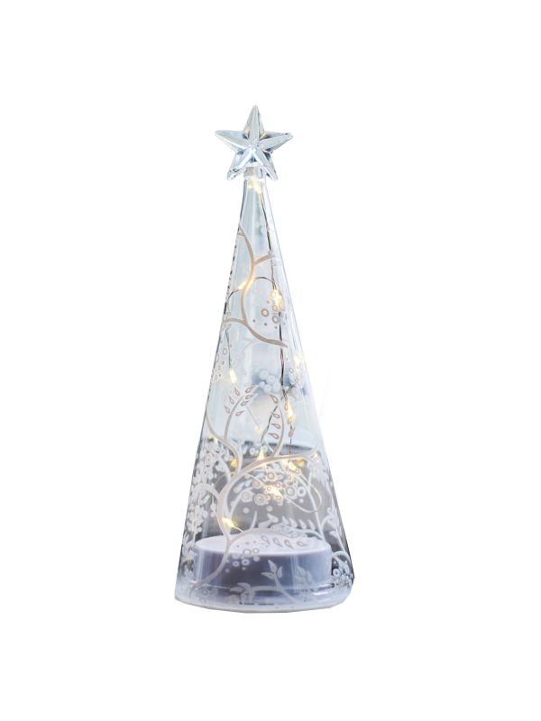 Sapin en verre avec et guirlande led pour l'illuminer.