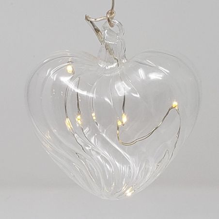 coeur "vague" en verre  et guirlande led