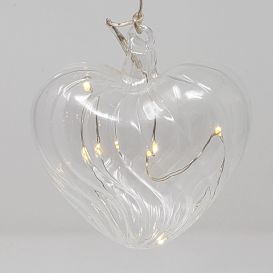 coeur "vague" en verre  et guirlande led