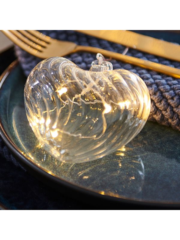 coeur "vague" en verre  et guirlande led