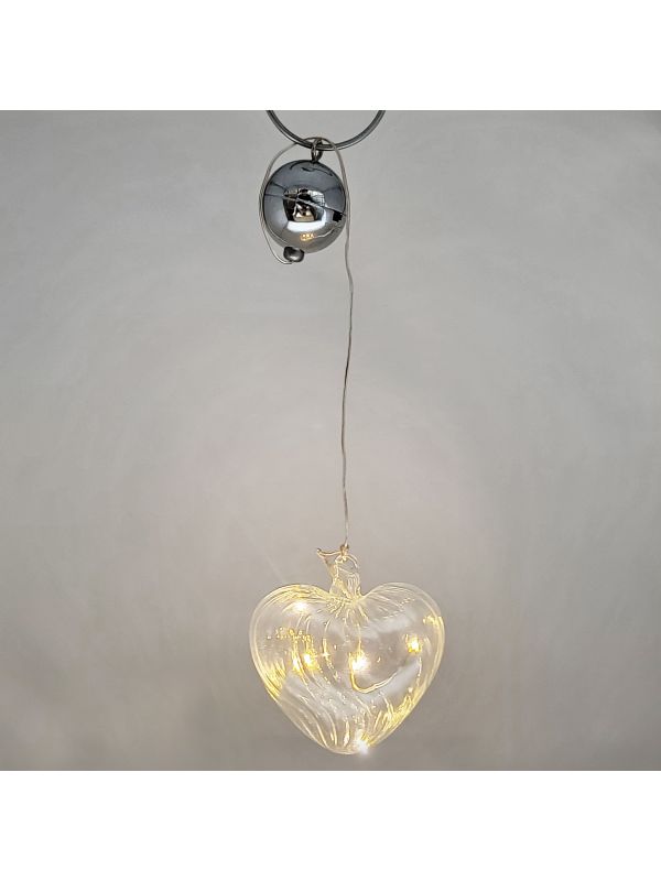 coeur "vague" en verre  et guirlande led