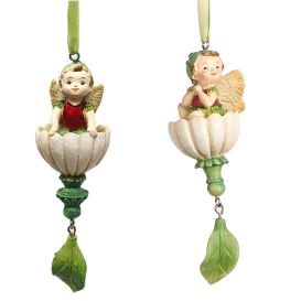 Suspension bébé fée dans fleurs blanche - 2 modèles différents