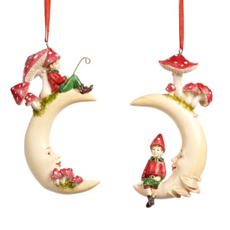 Suspension lune avec champignon et lutin - 2 modèles différents