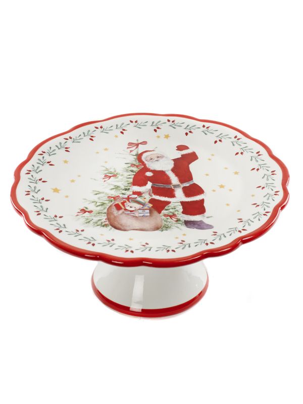 Plat à gâteau de noël sur pied Ø 21.5 cm - Père noël et sa hotte