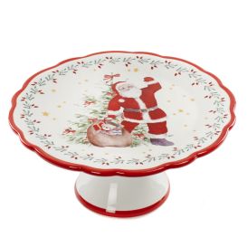 Plat à gâteau de noël sur pied Ø 21.5 cm - Père noël et sa hotte