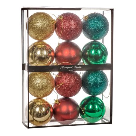 Boule de noël rouge, verte et dorée Ø 7 cm- Boite de 12