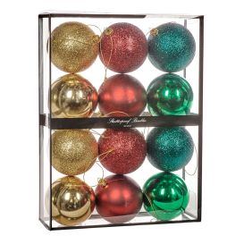 Boule de noël rouge, verte et dorée Ø 7 cm- Boite de 12