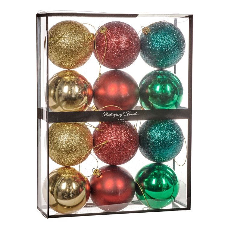 Boule de noël rouge, verte et dorée Ø 7 cm- Boite de 12